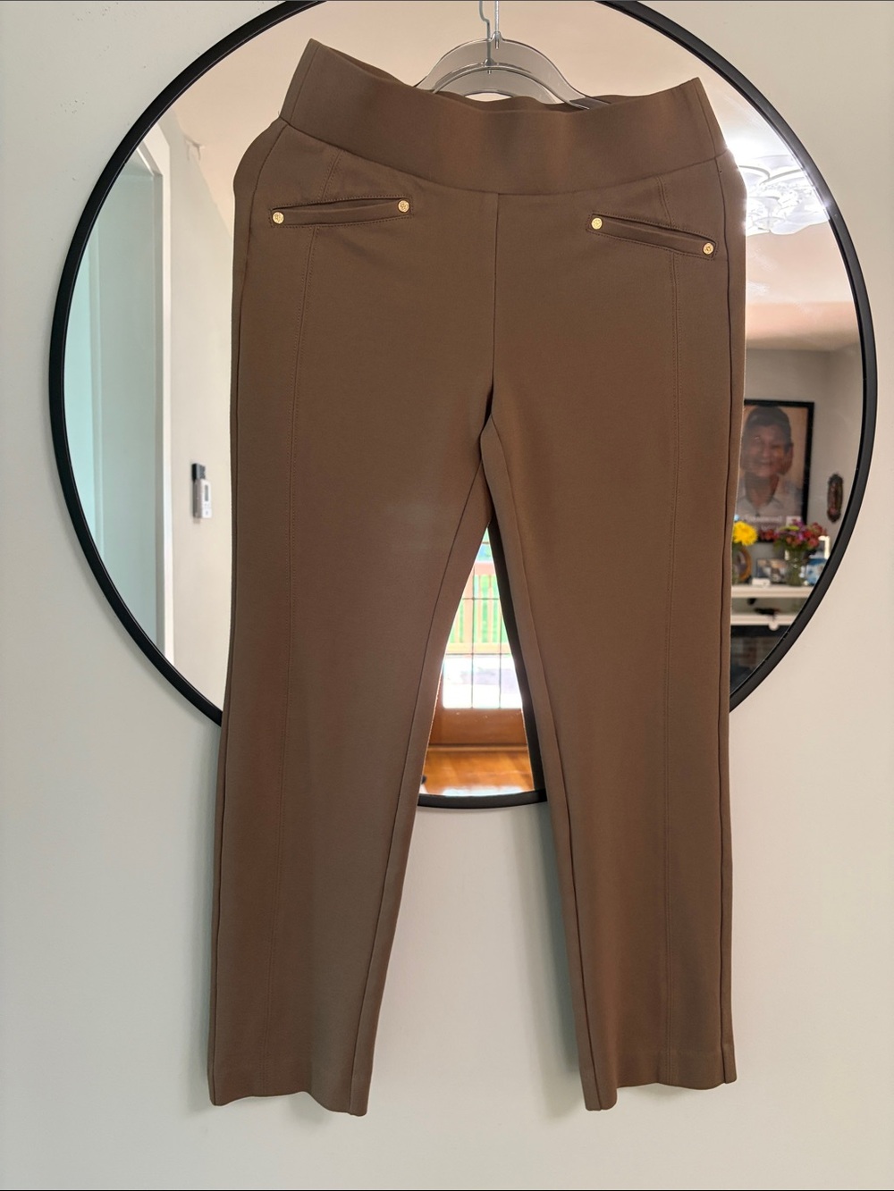Anne Klein Brown Taupe Straight Leg Ponte Pull-On Dress Pants Size Small